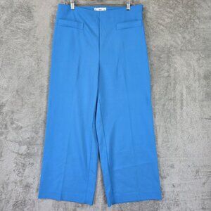 Mango Wide Leg Pants Womens Size 12 Blue High Waist 312FARRITO Work Trousers